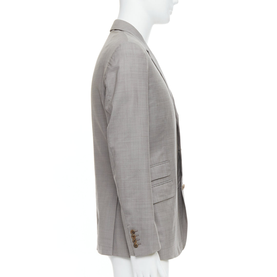 HERMES beige 100% wool 3 pockets handstitched details blazer suit FR48 M