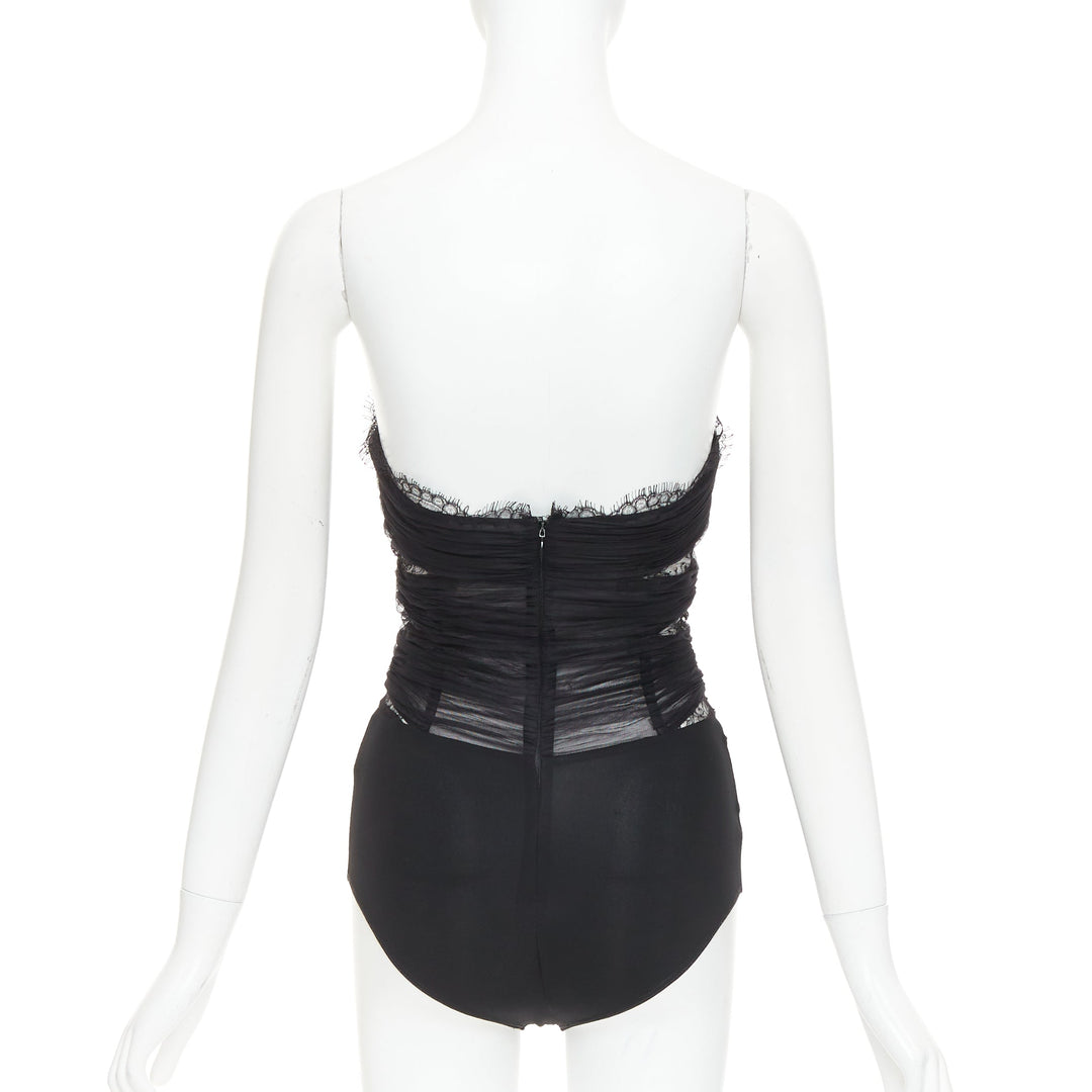 ALEXANDRE VAUTHIER COUTURE AW2022 Runway black pleated tulle sheer lace body top