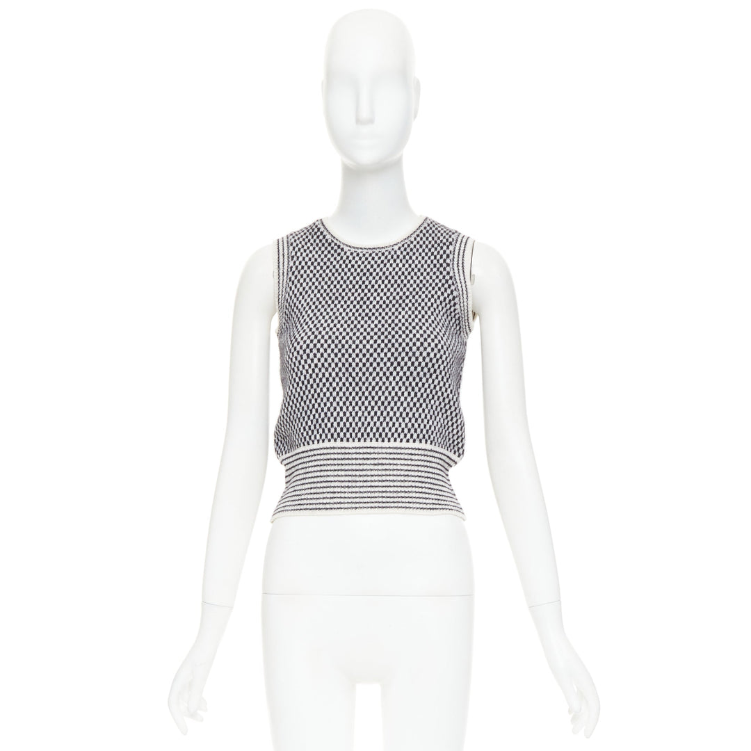 VALENTINO black cream wool mohair blend checkered striped knitted vest S