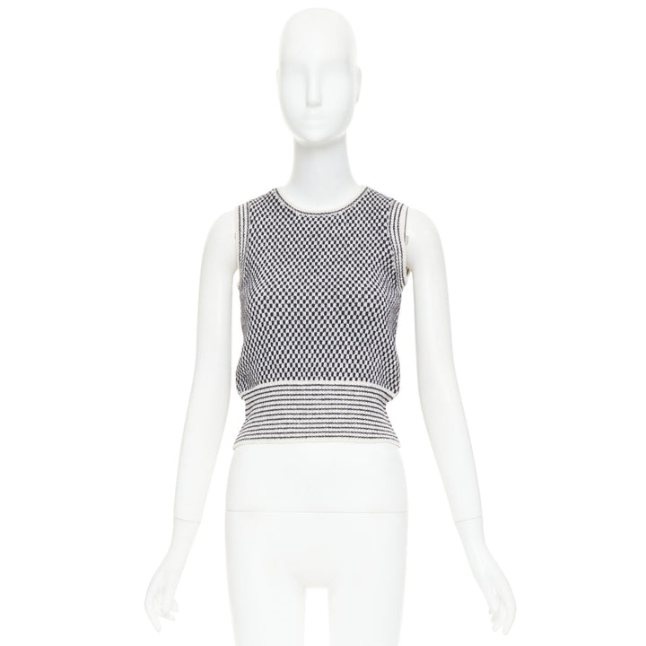 VALENTINO black cream wool mohair blend checkered striped knitted vest S