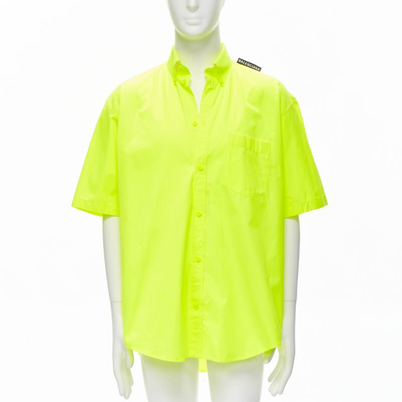 BALENCIAGA Demna 2020 neon yellow shoulder tab boxy oversized shirt EU38 S