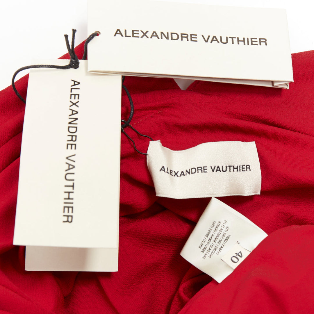 ALEXANDRE VAUTHIER Daring Red crystal stass encrusted plunge mini dress IT40 S