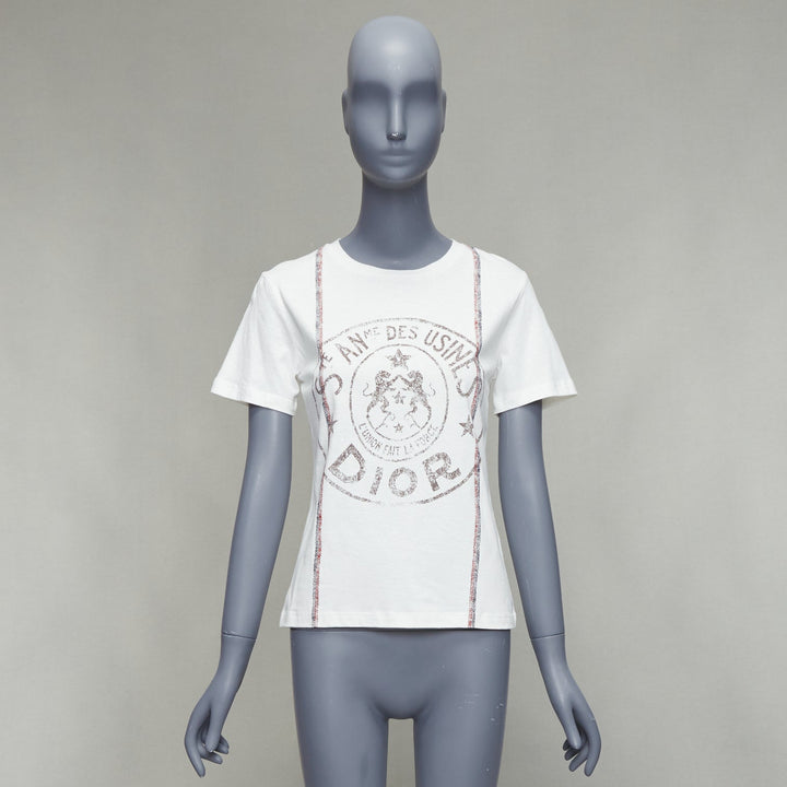 CHRISTIAN DIOR 2022 L'union fait le Force white cotton linen stamp tee XS