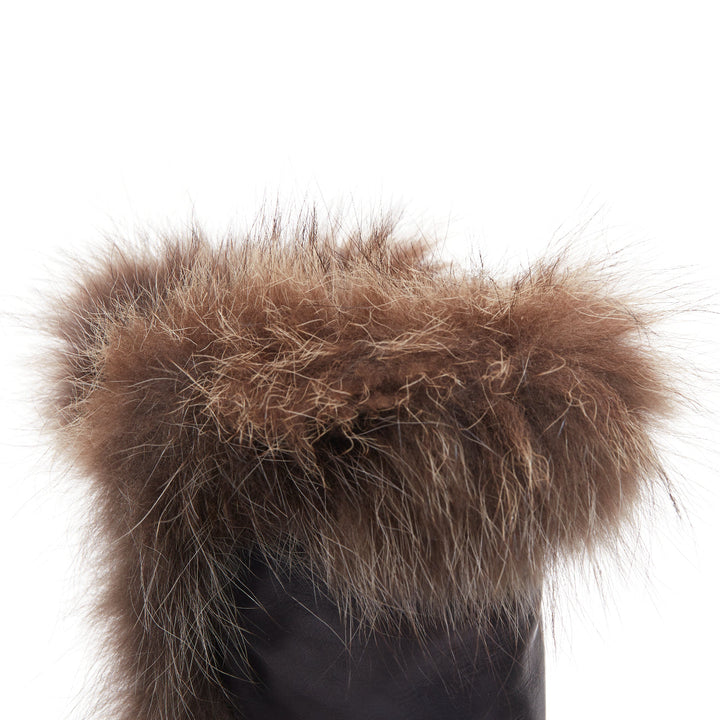 HERME 2010 Runway  black leather brown fur lined buckled block heeled boots EU39