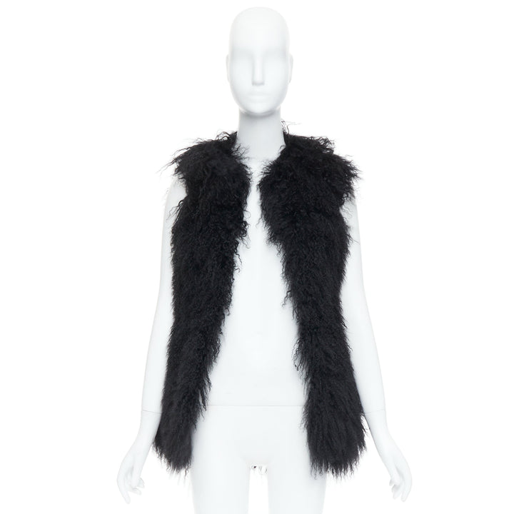 ZADIG & VOLTAIRE black mongolian shearling fur ethnic quilted vest coat