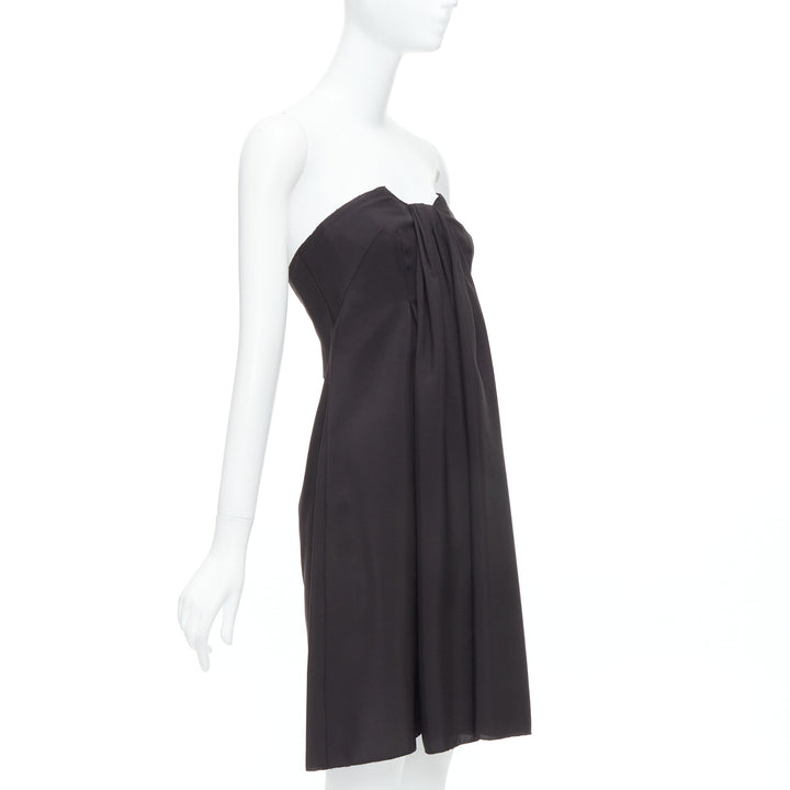 PRADA 2006 black pleat front corseted strapless dress IT38 XS