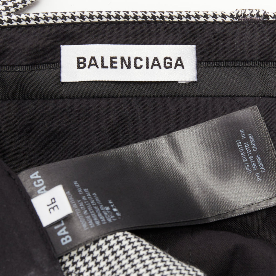 BALENCIAGA 2018 grey wool houndstooth mid waist pleated cropped pants FR36 S