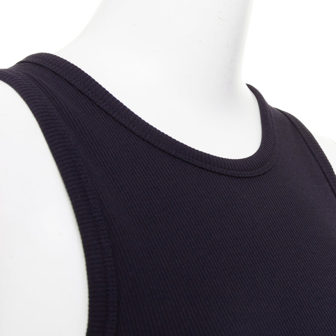PACO RABANNE black silver piercing ring detail gathered ribbed tank top IT38 XS