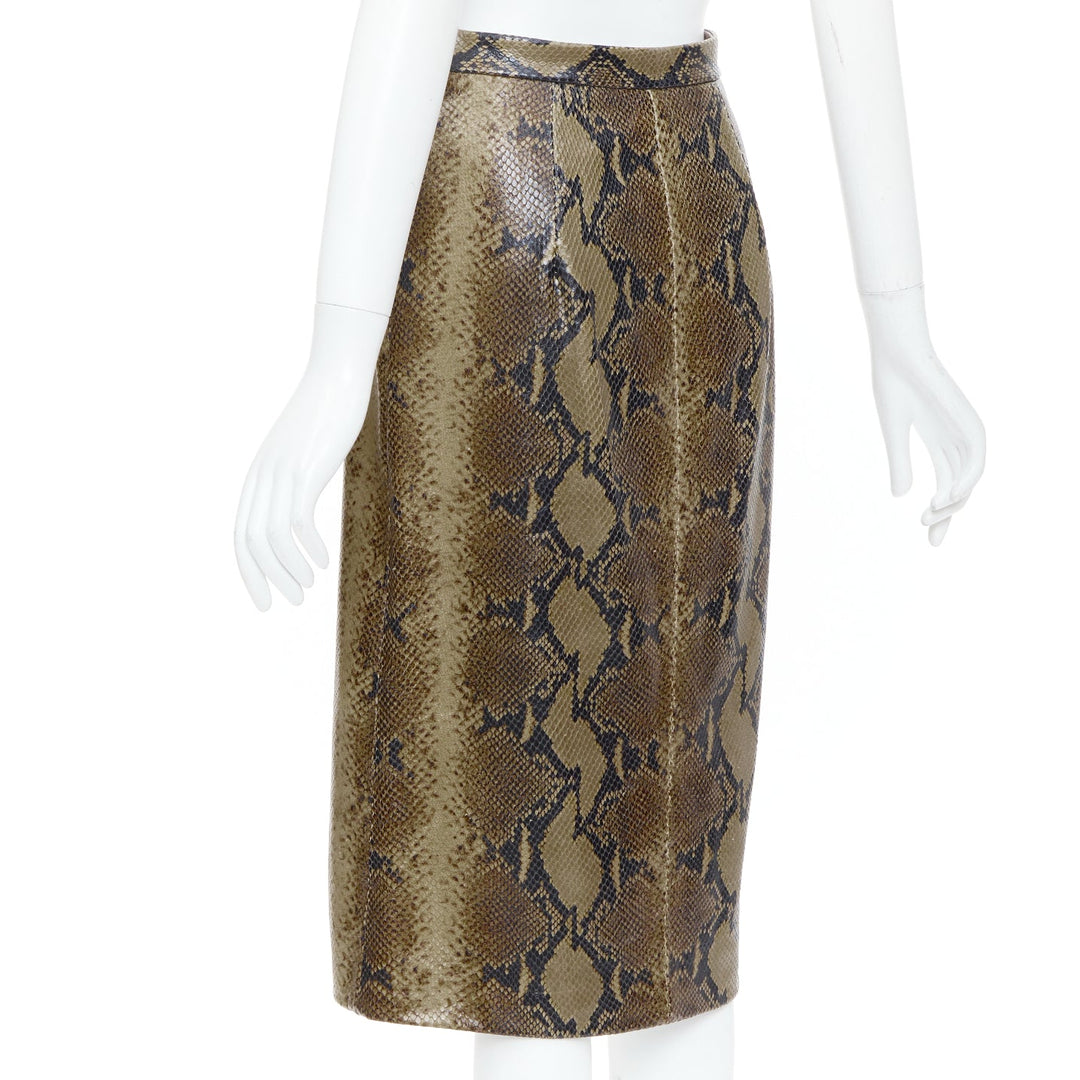 KHAITE 2023 Fraser brown python print scaled leather front slit midi skirt US2 S