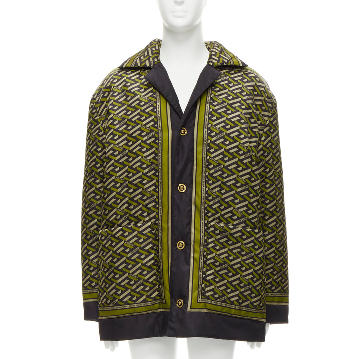 VERSACE 2021 Runway La Greca Graffiti Medusa Smiley green padded coat IT48 M