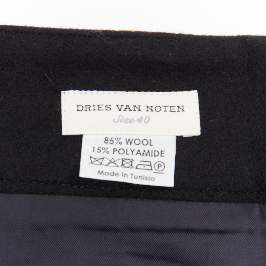 DRIES VAN NOTEN 2012 Runway oriental dragon colorblocked print wool skirt FR40 L