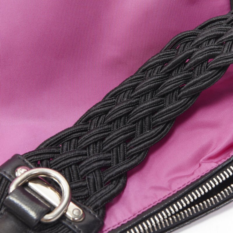 PRADA pink nylon triangle seal logo braided handle 90s shoulder bag