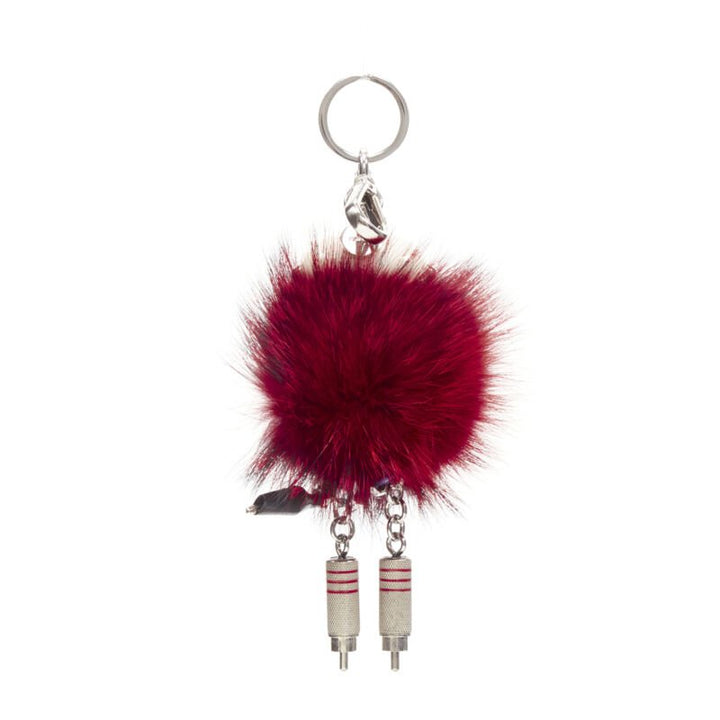  mannequin wearing Prada by Miuccia Prada Robot Red Mixed Materials Key Chain in Size  | Available at JHROP