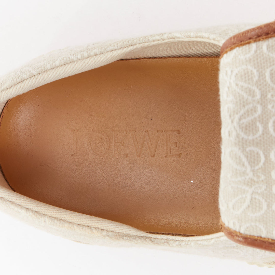 LOEWE Anagram Flap beige white jacquard leather trim sneakers EU37
