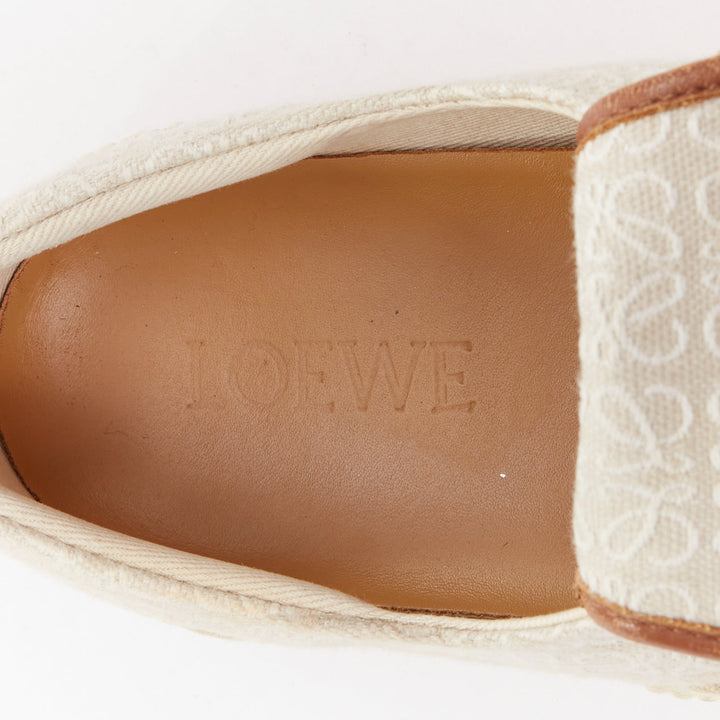 LOEWE Anagram Flap beige white jacquard leather trim sneakers EU37