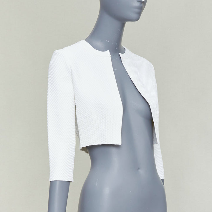 ALAIA cream viscose blend textured knit cropped cardigan jacket FR36 S