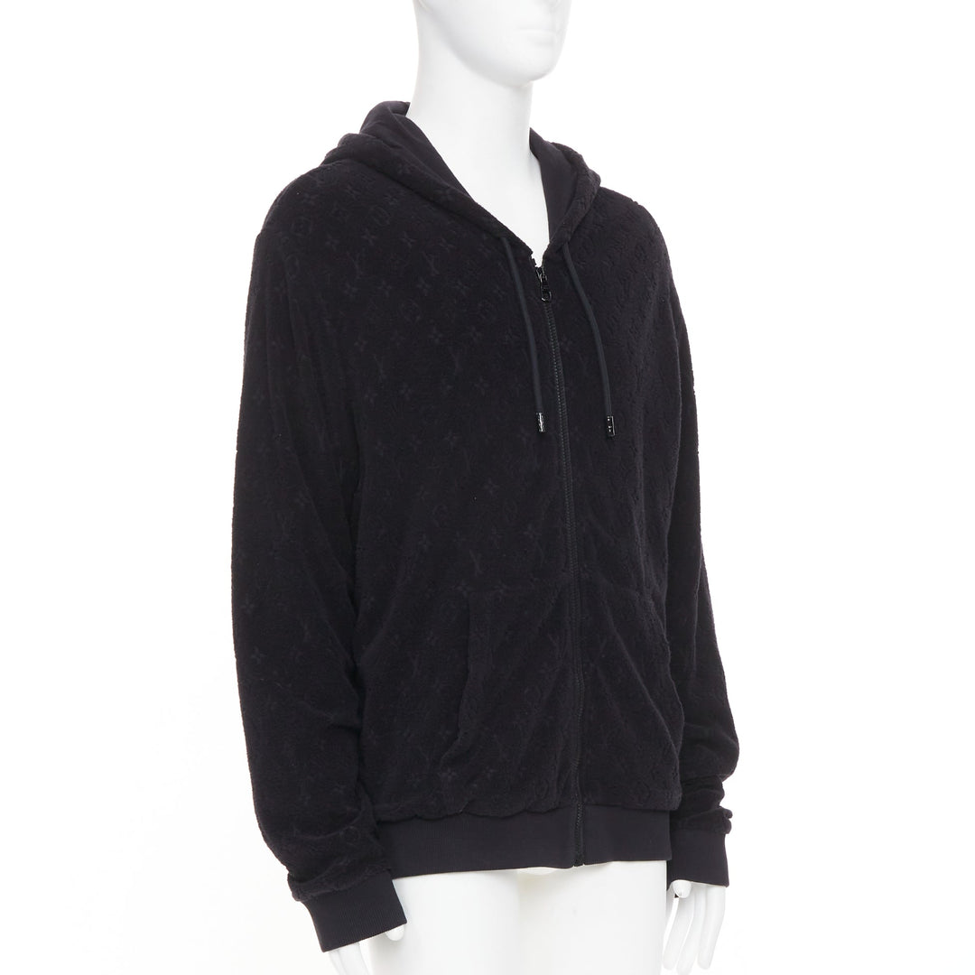 LOUIS VUITTON 2023 Monogram debossed French terry zip up hoodie outerwear XL