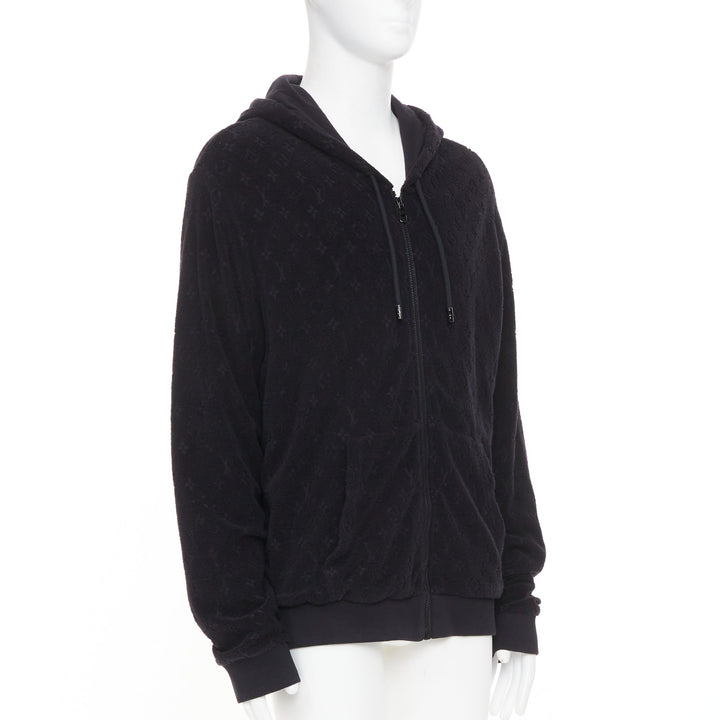 LOUIS VUITTON 2023 Monogram debossed French terry zip up hoodie outerwear XL