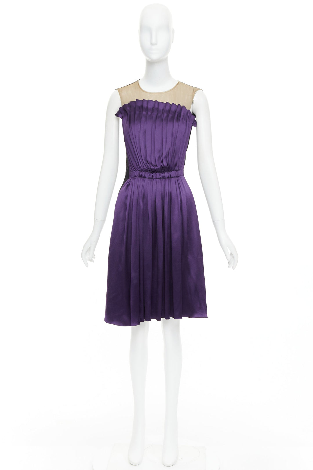 LANVIN 2006 Runway purple nude silk gathered panelled cocktail dress FR36 S