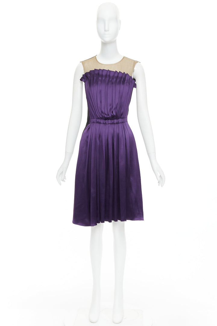 LANVIN 2006 Runway purple nude silk gathered panelled cocktail dress FR36 S