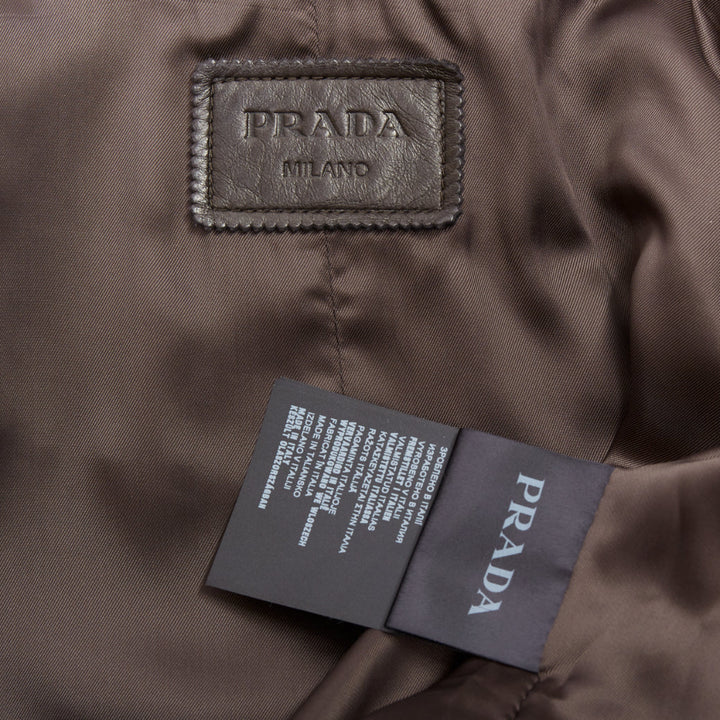 PRADA 2014 Runway brown tan bicolor lambskin pocket cropped jacket IT48 M