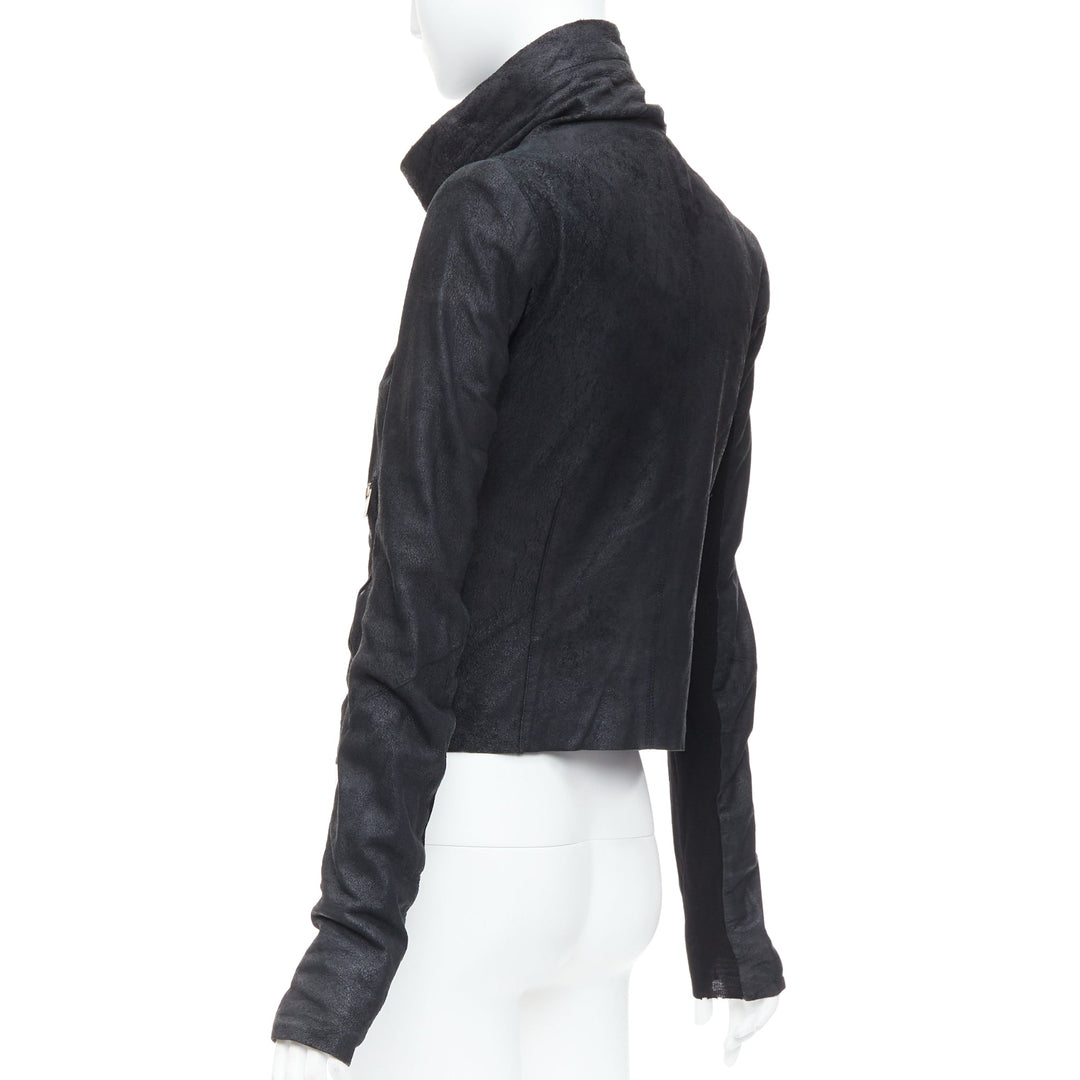 RICK OWENS black lambskin leather wool asymmetric biker jacket IT40 S