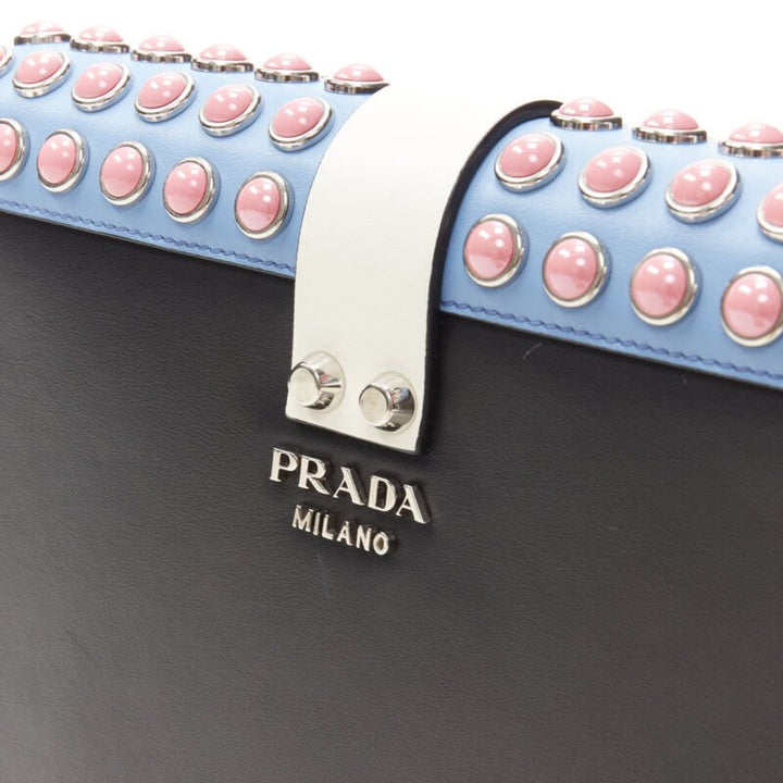 rare PRADA Elektra floral punk buckle pink silver studded flap crossbody bag