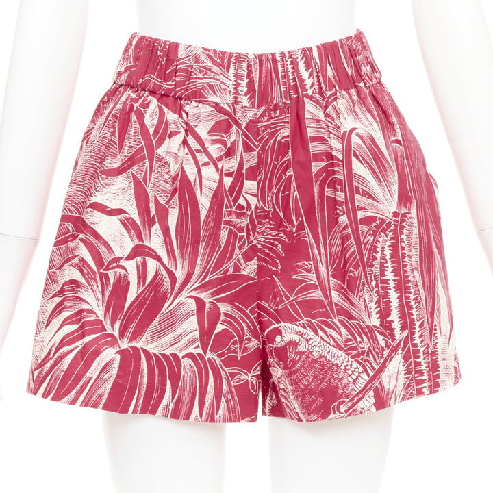 RED VALENTINO 2020 Tropical Parrot high waist casual red cream shorts IT36 XXS