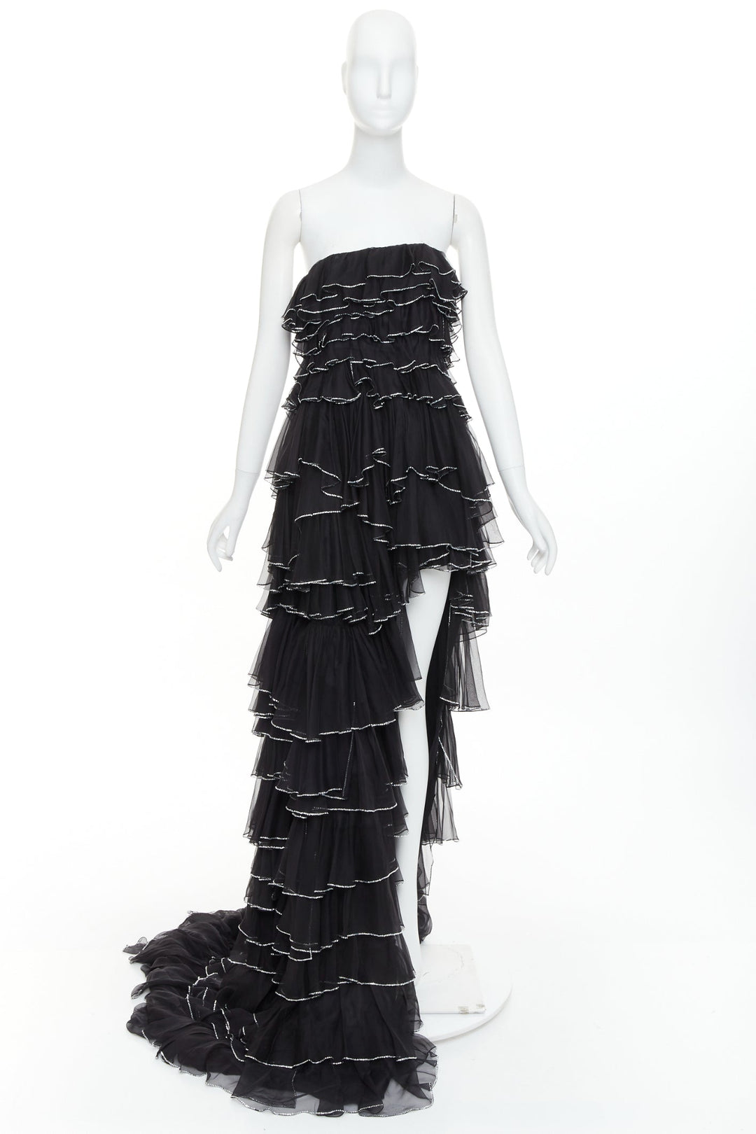 ALEXANDRE VAUTHIER COUTURE AW2018 Runway black crystal tier petal hi slit low g