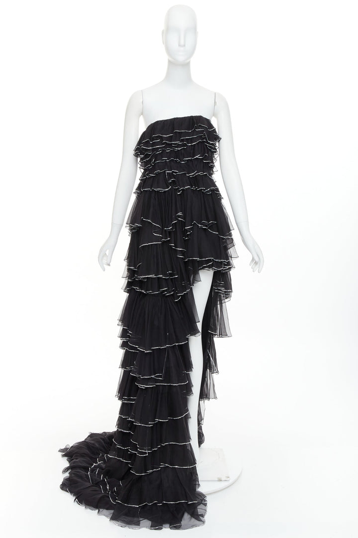 ALEXANDRE VAUTHIER COUTURE AW2018 Runway black crystal tier petal hi slit low g