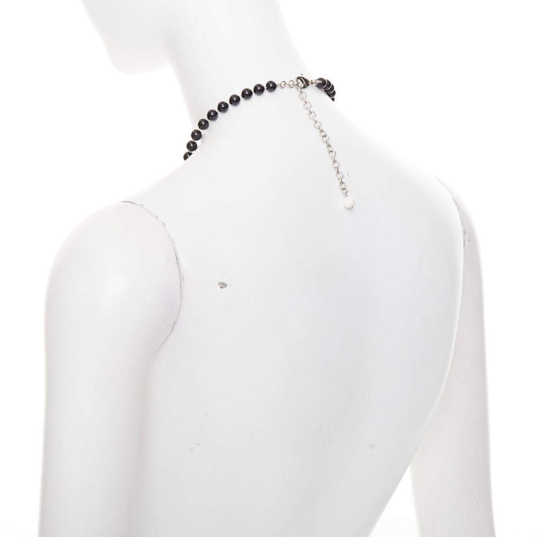 CHANEL C23C crystal CC logo sun moon black white beads long necklace