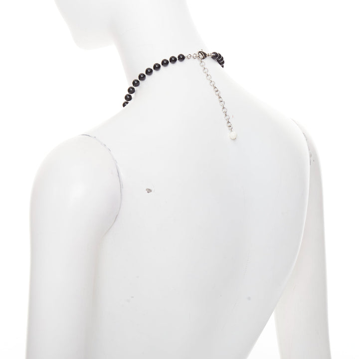 CHANEL C23C crystal CC logo sun moon black white beads long necklace