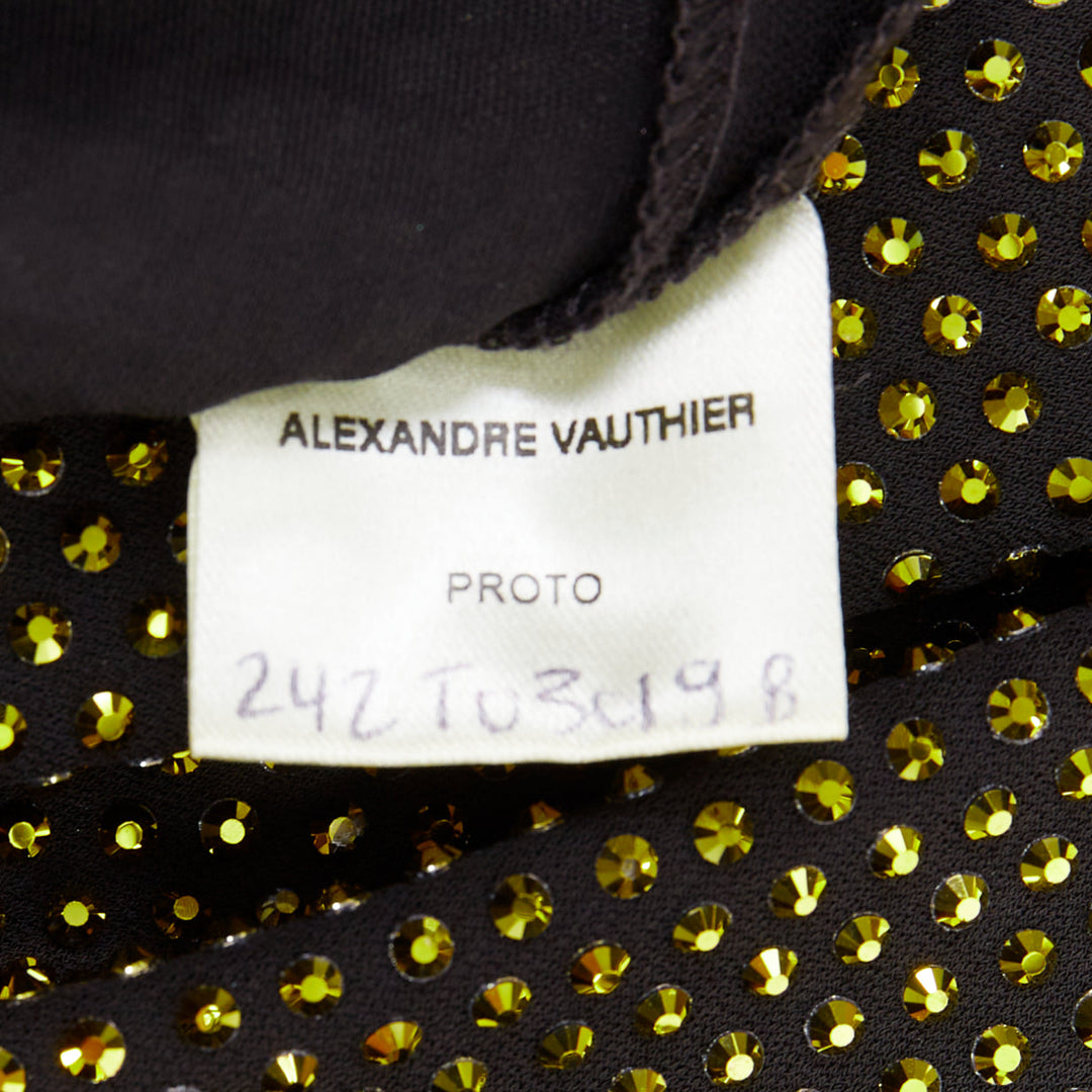 ALEXANDRE VAUTHIER black gold strass crystal asymmetric one shoulder mini dress