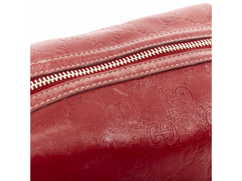 GUCCI Vintage Guccissima red leather GG emboss gold heart zip pouch make up bag