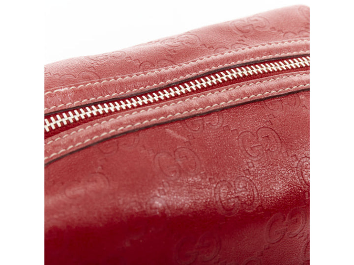 GUCCI Vintage Guccissima red leather GG emboss gold heart zip pouch make up bag
