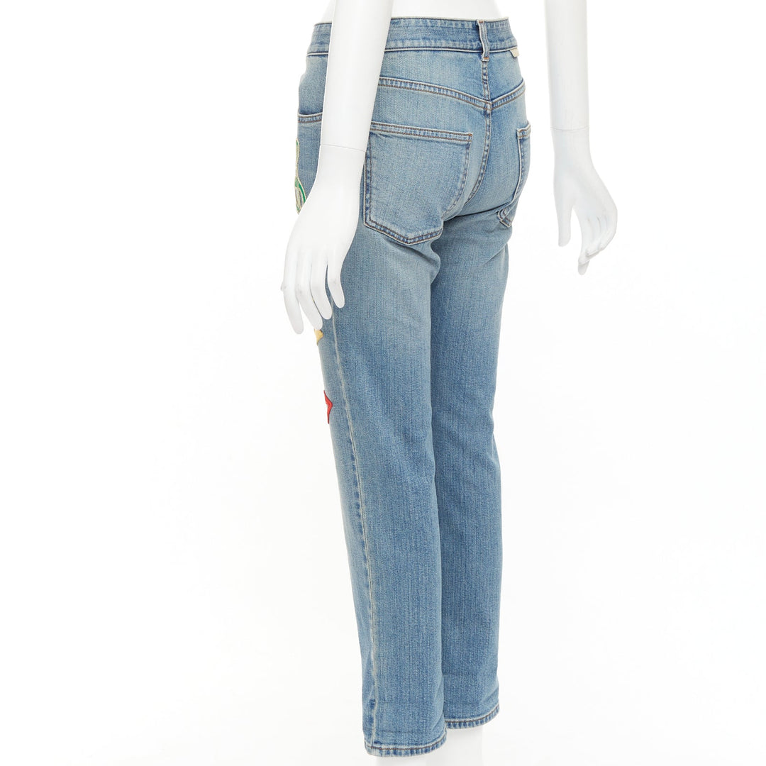 STELLA MCCARTNEY 2015 colorful music notes patch blue crop jeans 25"