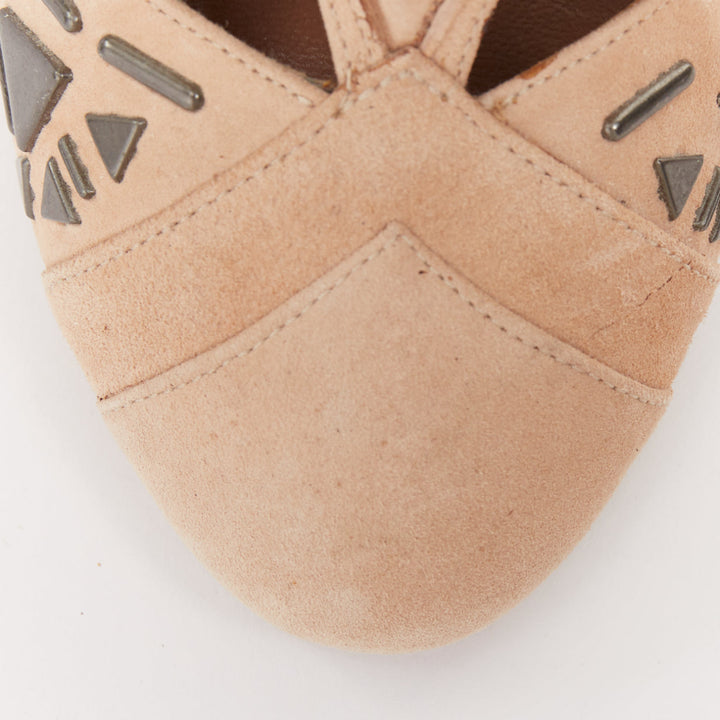 ALAIA 2014 Adelia blush pink suede geometric micro stud lace up booties EU36