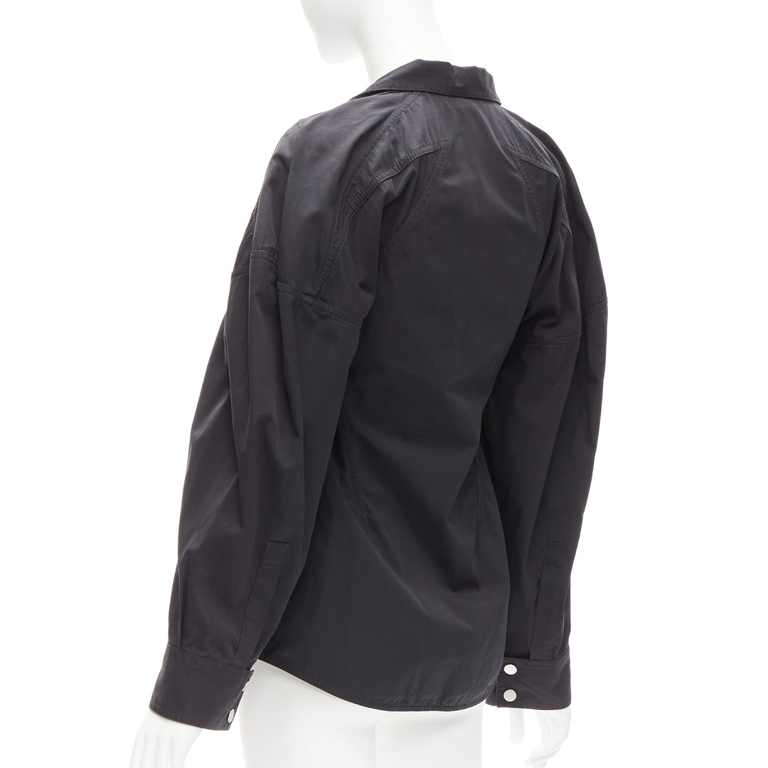 BOTTEGA VENETA black cotton blend 3D cut sleeves snap button shirt IT36 S