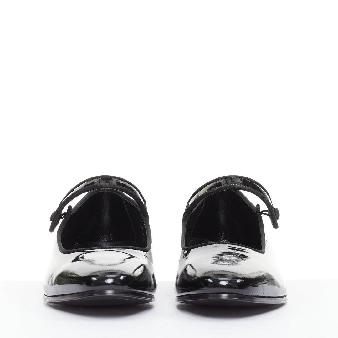 SAINT LAURENT Babies black patent grosgrain trim maryjane flats EU37.5