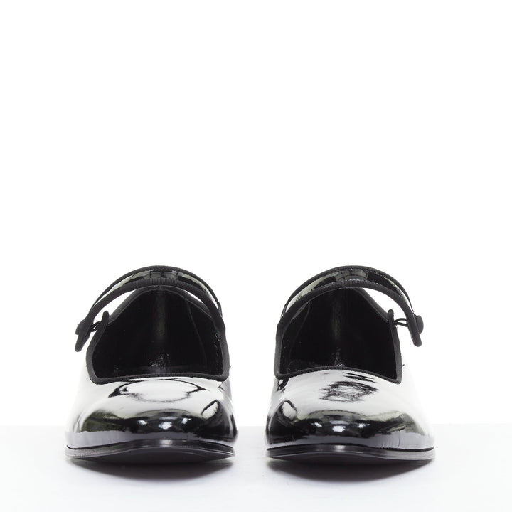 SAINT LAURENT Babies black patent grosgrain trim maryjane flats EU37.5