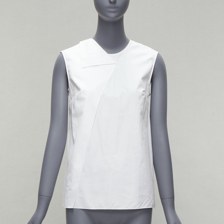 HERMES white round tromp loeil foldover collar panelled sleeveless shirt FR34 XS