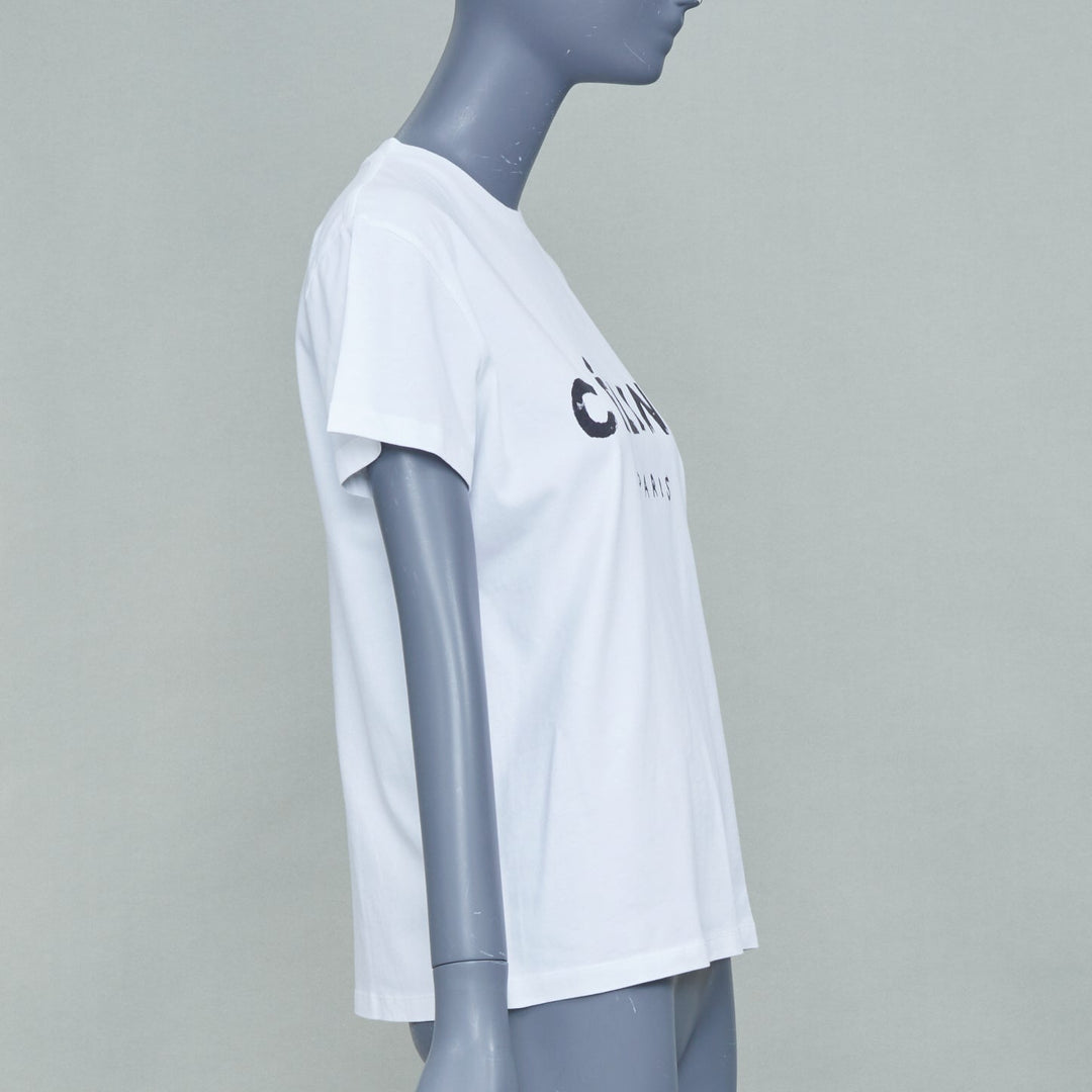 CELINE Phoebe Philo white printed painterly logo short sleeve cotton tshirt XS