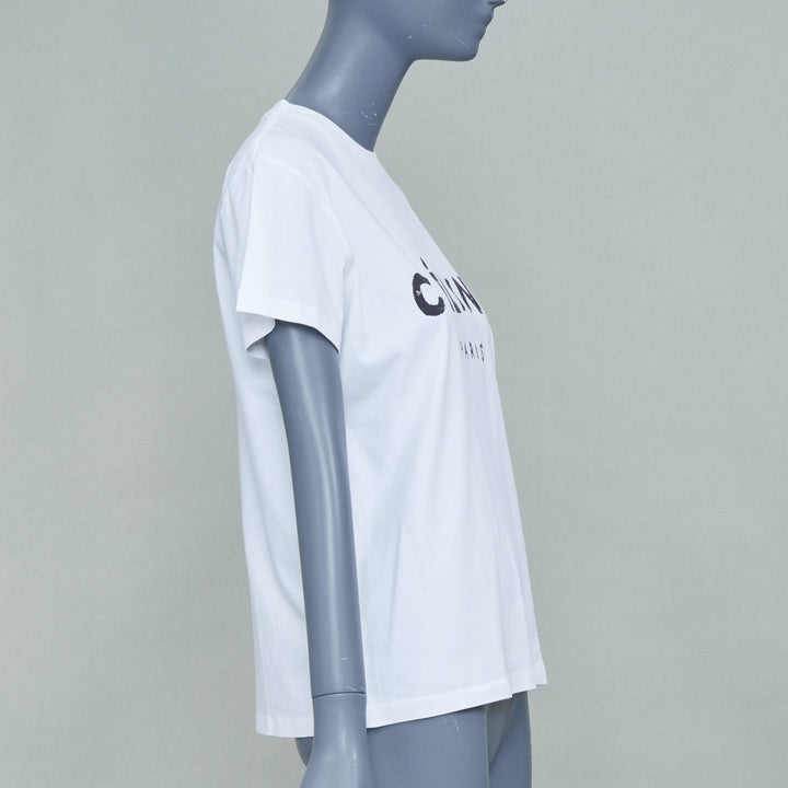CELINE Phoebe Philo white printed painterly logo short sleeve cotton tshirt XS
