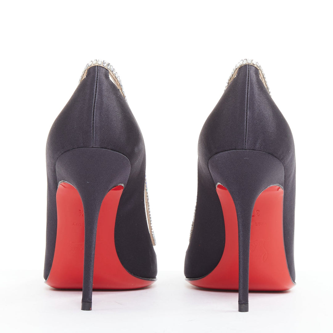 CHRISTIAN LOUBOUTIN Paulina Strass 100 Crepe Satin baguette crystal pumps EU37.5