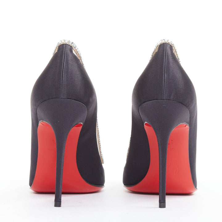 CHRISTIAN LOUBOUTIN Paulina Strass 100 Crepe Satin baguette crystal pumps EU37.5
