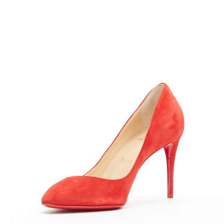 CHRISTIAN LOUBOUTIN Eloise 85 Loubi red suede almond toe classic pump EU36