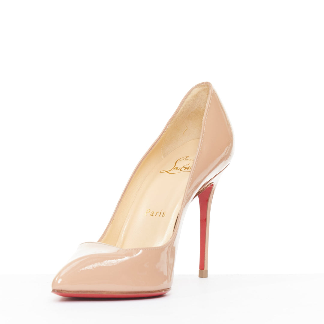 CHRISTIAN LOUBOUTIN Pigalle 100 nude patent leather pointy low vamp pumps EU35.5