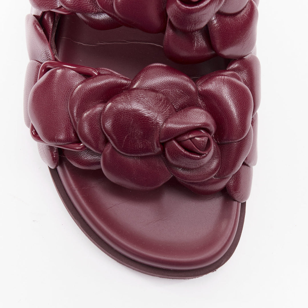 VALENTINO Atelier 03 Rose Edition burgundy 3D leather flower sandals EU37.5