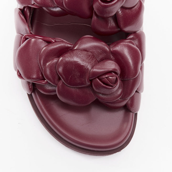 VALENTINO Atelier 03 Rose Edition burgundy 3D leather flower sandals EU37.5