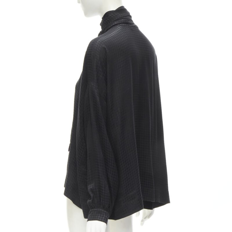 BALENCIAGA DEMNA 2020 black acetate crepe tie neck oversized blouse FR36 S